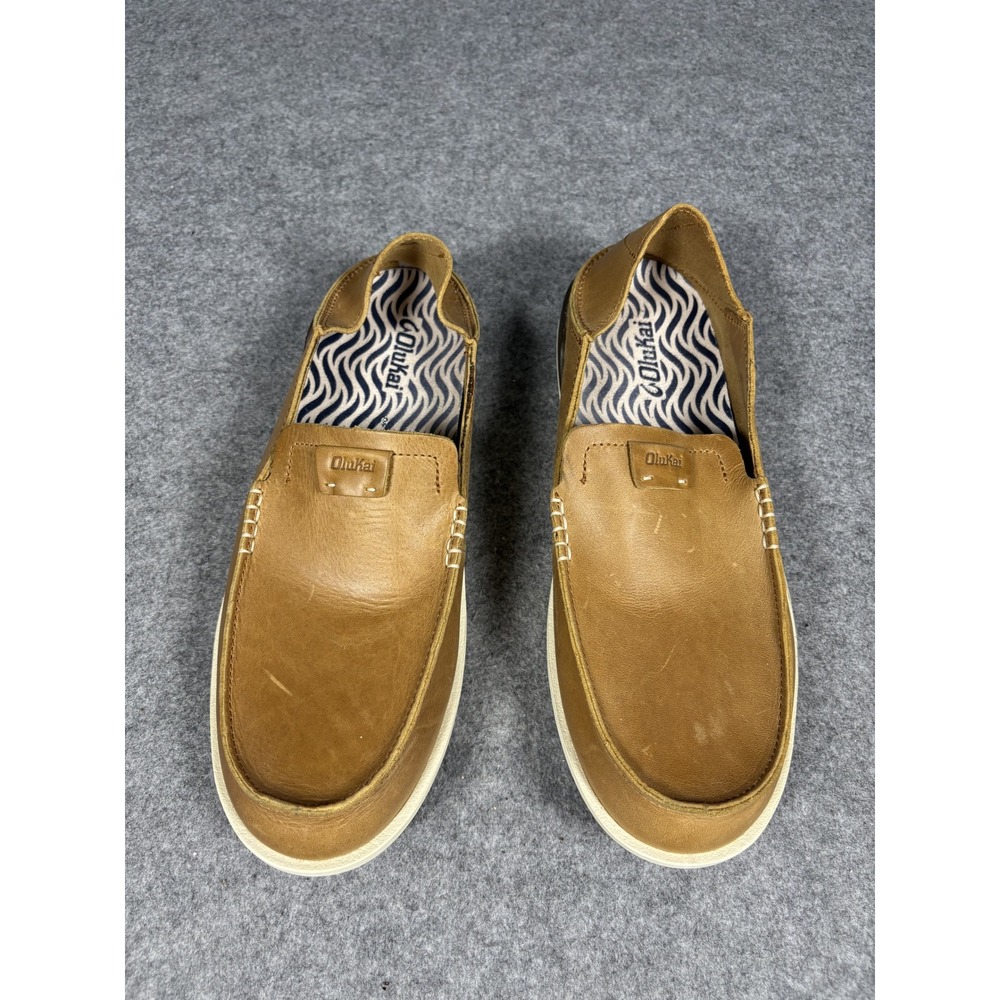 OluKai Men's Tan Leather Slip-On Loafers - Picture 6 of 10
